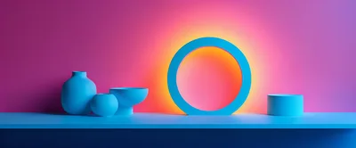 Minimalist Blue Vases And Geometric Shapes On Shelf
