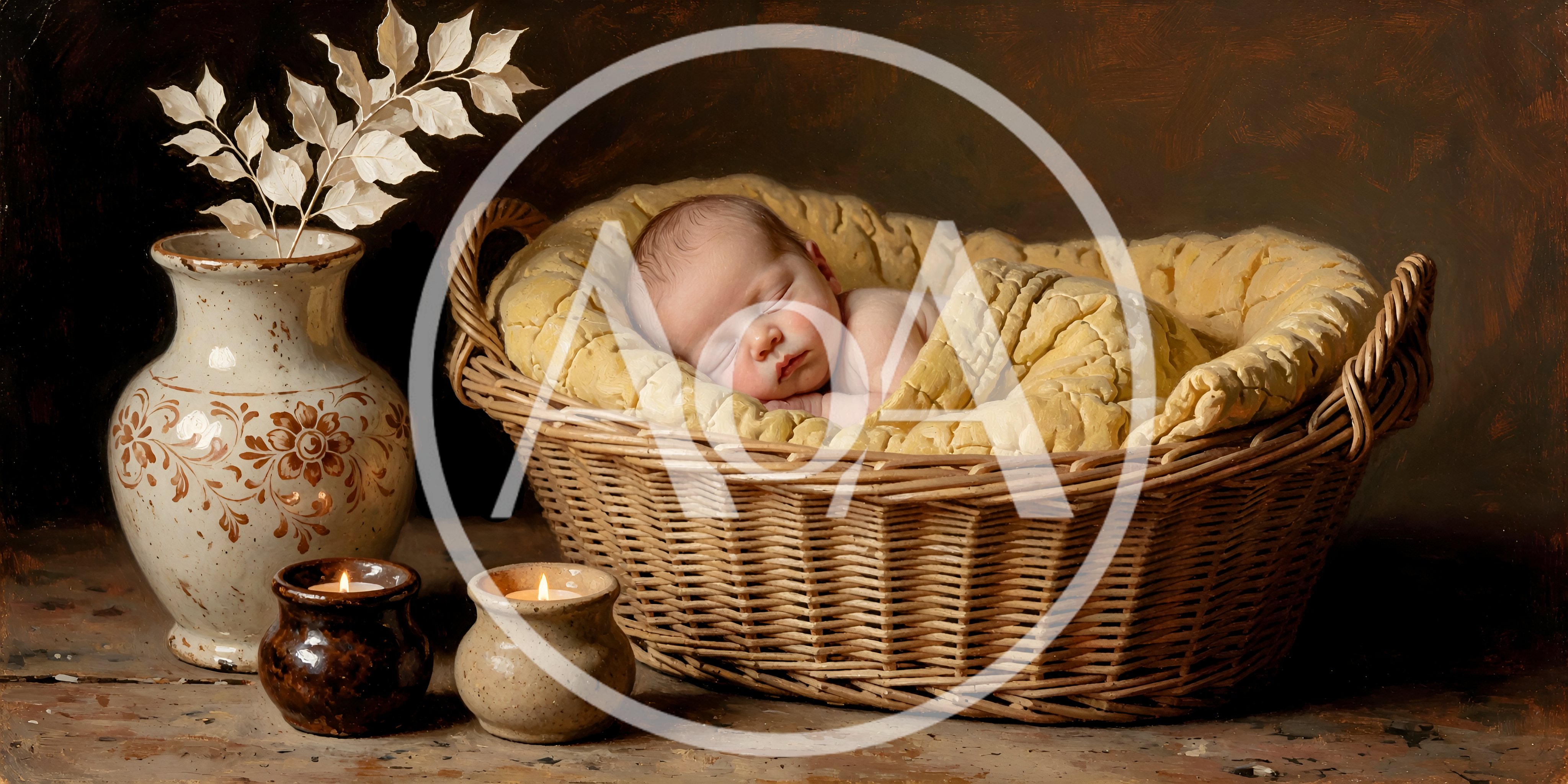 Newborn Baby Sleeping In A Wicker Basket