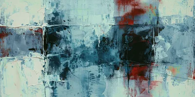 Abstract Oil Painting With Blue And Red Tones