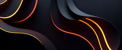 Abstract 3D Wavy Dark Ribbons With Glowing Orange Edges