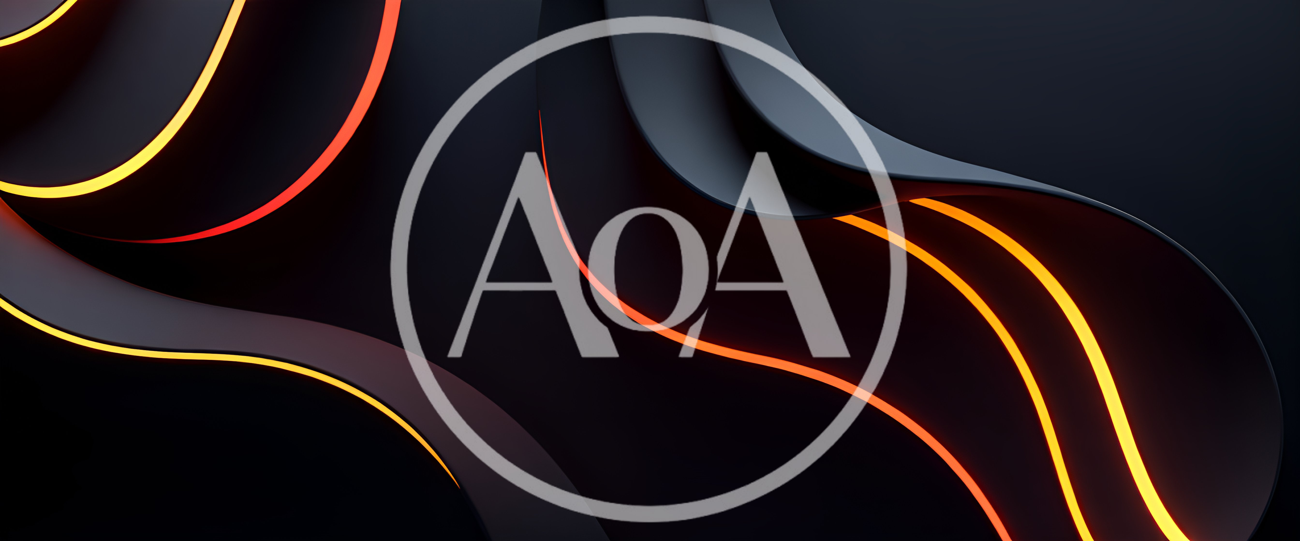 Abstract 3D Wavy Dark Ribbons With Glowing Orange Edges