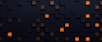 Abstract Dark Wall With Glowing Orange Square Panels