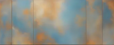 Abstract Painted Triptych With Soft Blue And Gold Tones