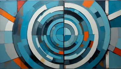 Abstract Geometric Painting With Concentric Blue Circles