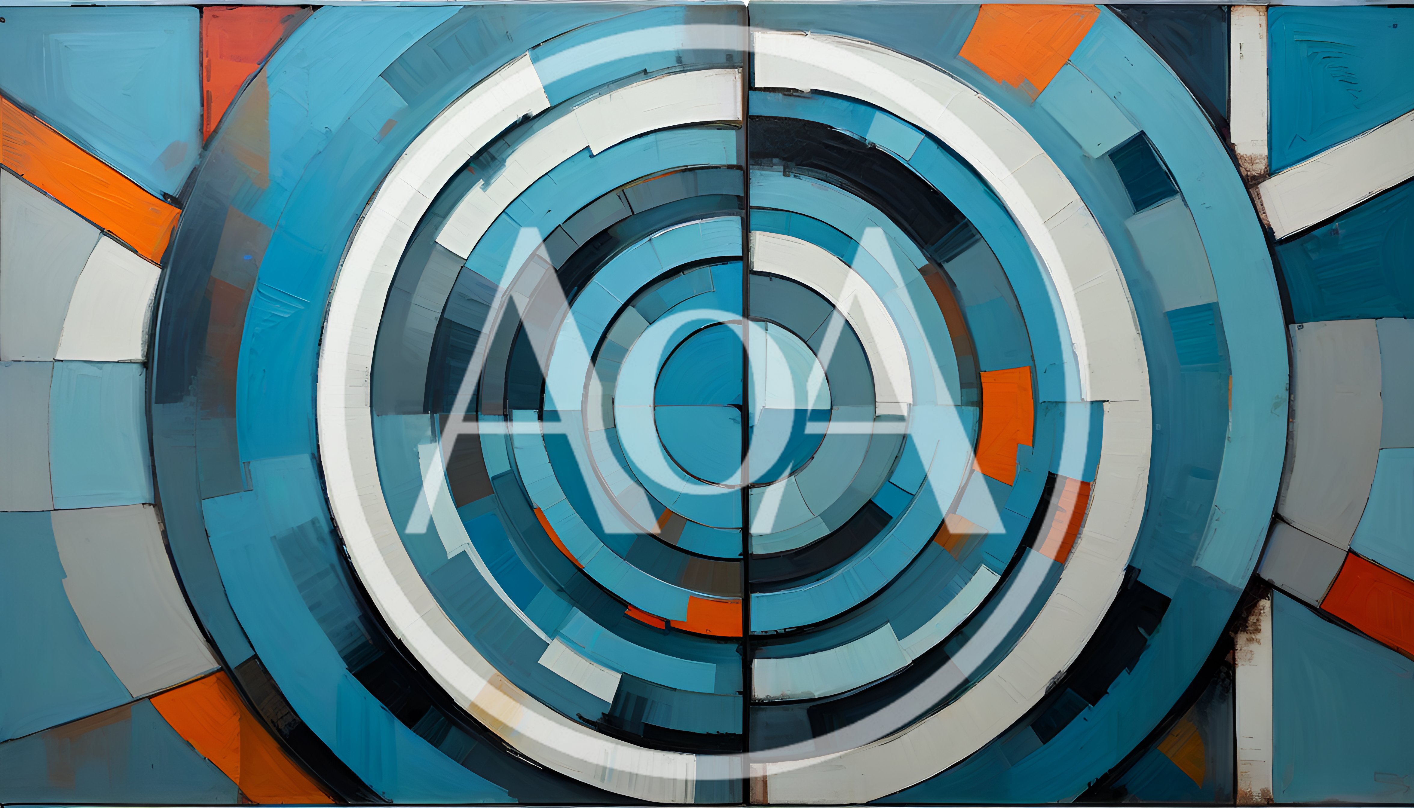 Abstract Geometric Painting With Concentric Blue Circles