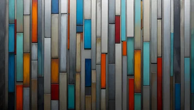 Abstract Metal Wall With Colorful Rectangular Panels