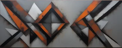 Abstract Geometric Painting With Orange And Grey Tones