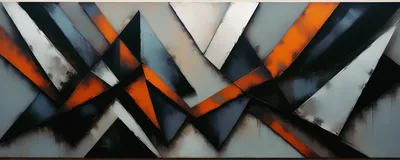 Abstract Geometric Painting With Orange And Grey Shapes