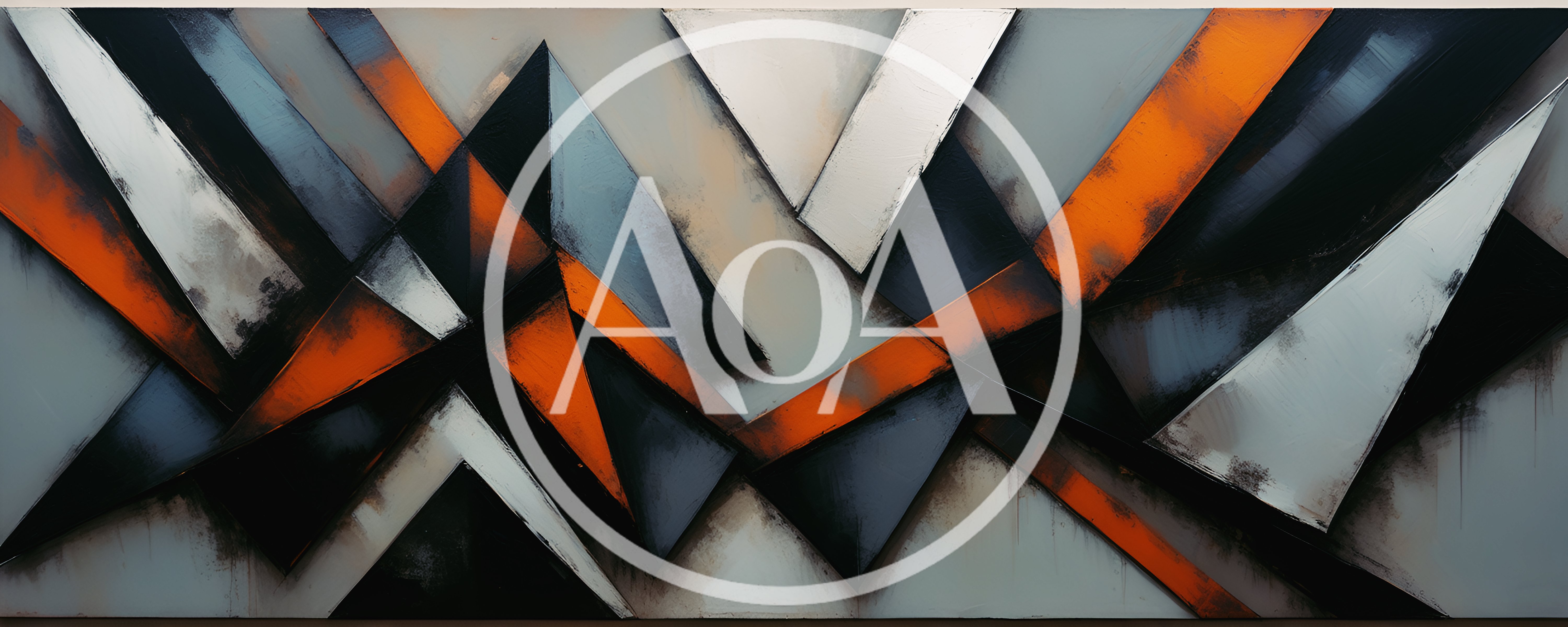 Abstract Geometric Painting With Orange And Grey Shapes