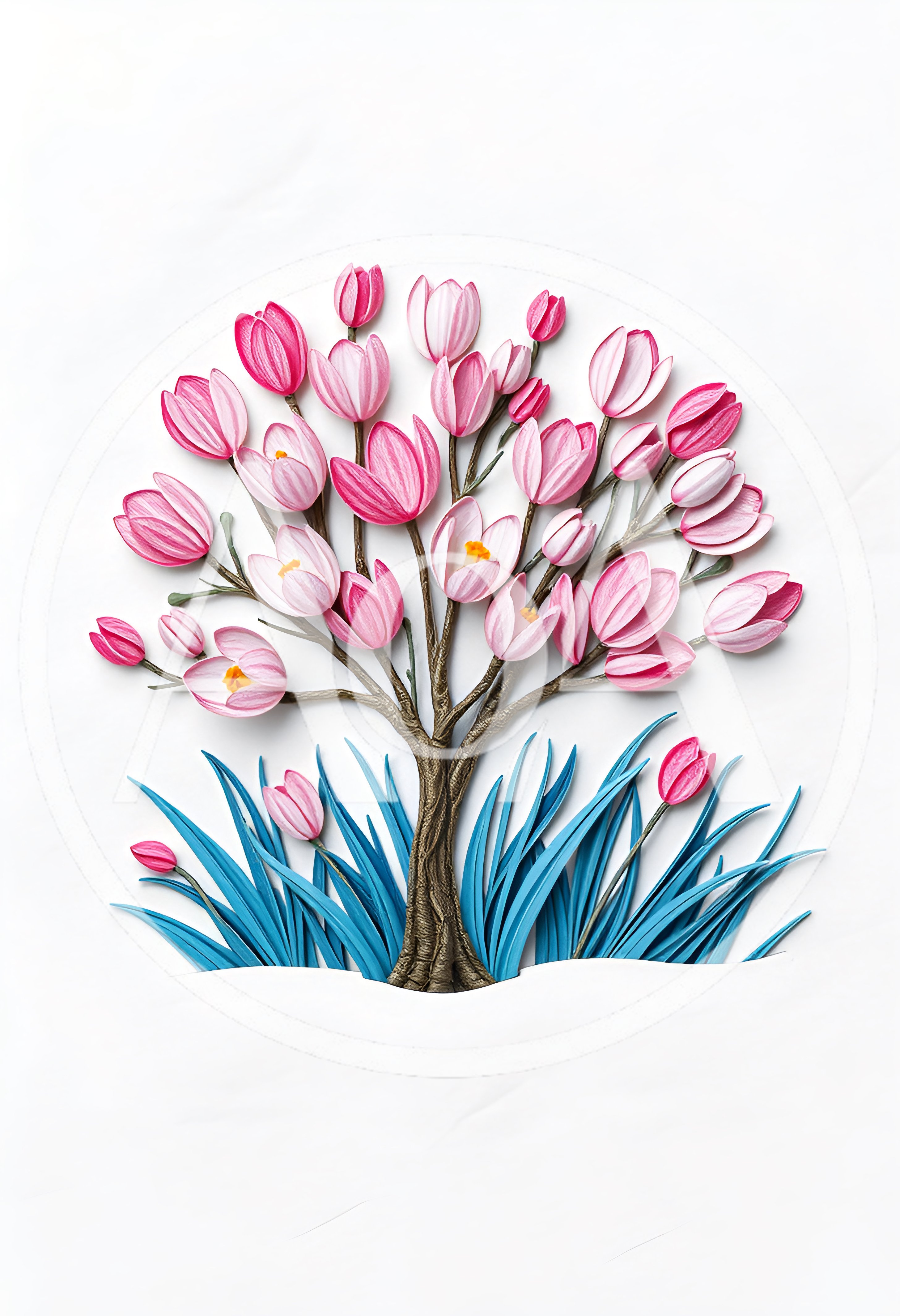 Paper Quilling Art Of A Pink Flowering Tree