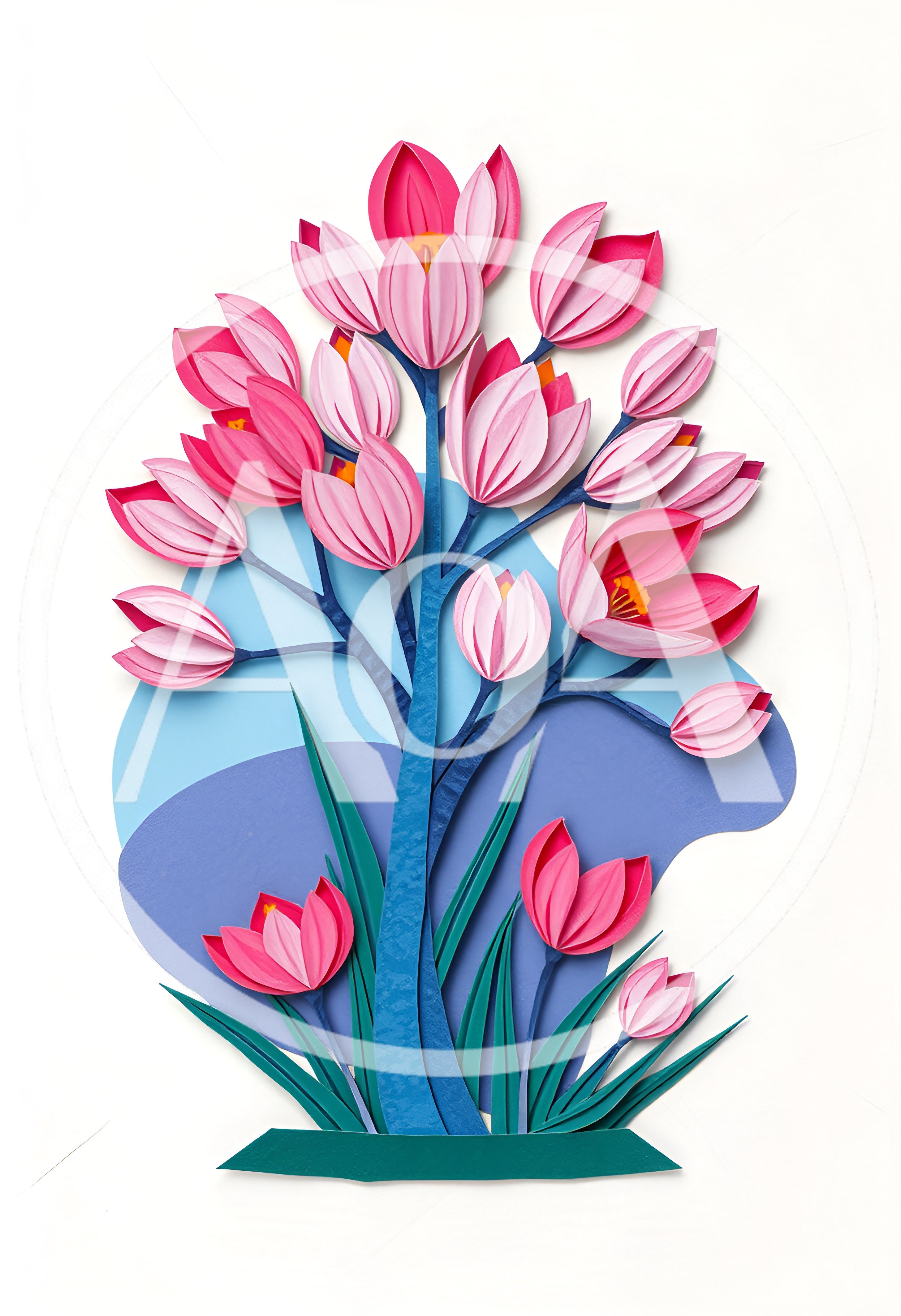 Paper Craft Illustration Of A Pink Flower Tree