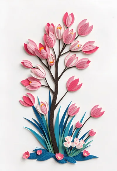 Paper Quilling Art Of Pink Flowers On White Background