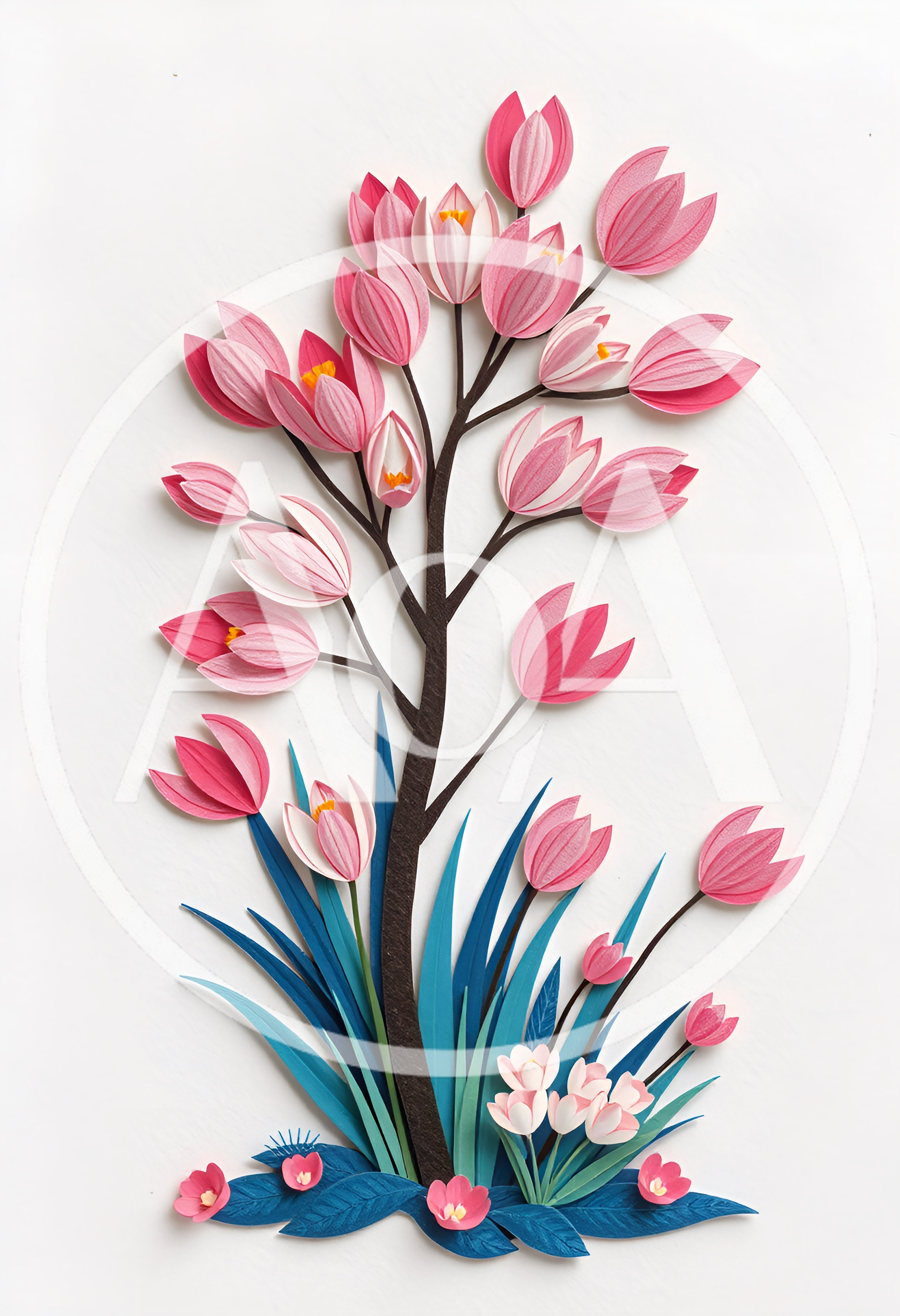 Paper Quilling Art Of Pink Flowers On White Background