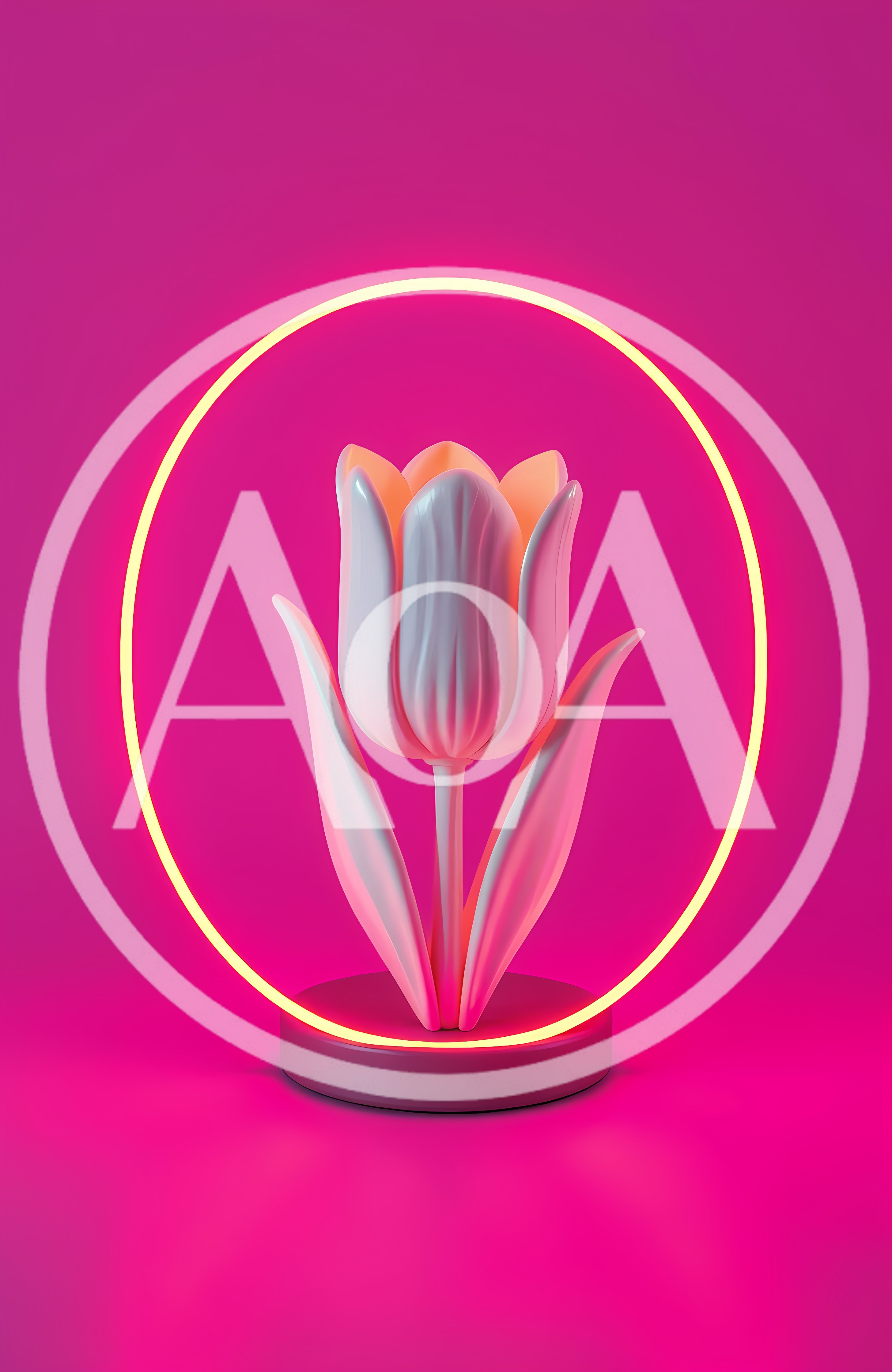 3D Rendered White Tulip With Neon Ring Light