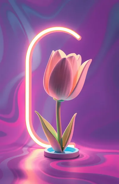 Neon Illuminated Tulip Flower Sculpture