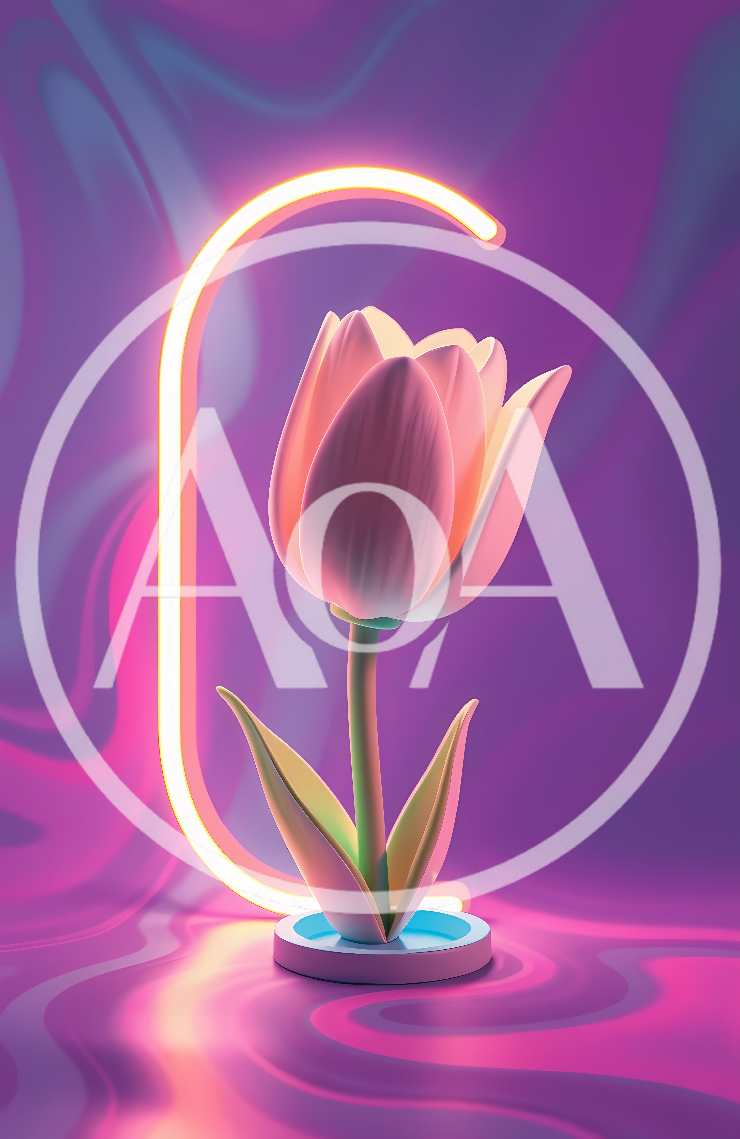 Neon Illuminated Tulip Flower Sculpture