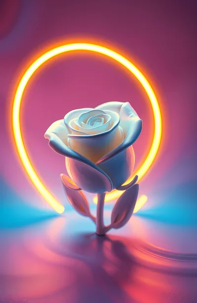 Glowing White Rose With Neon Ring Background