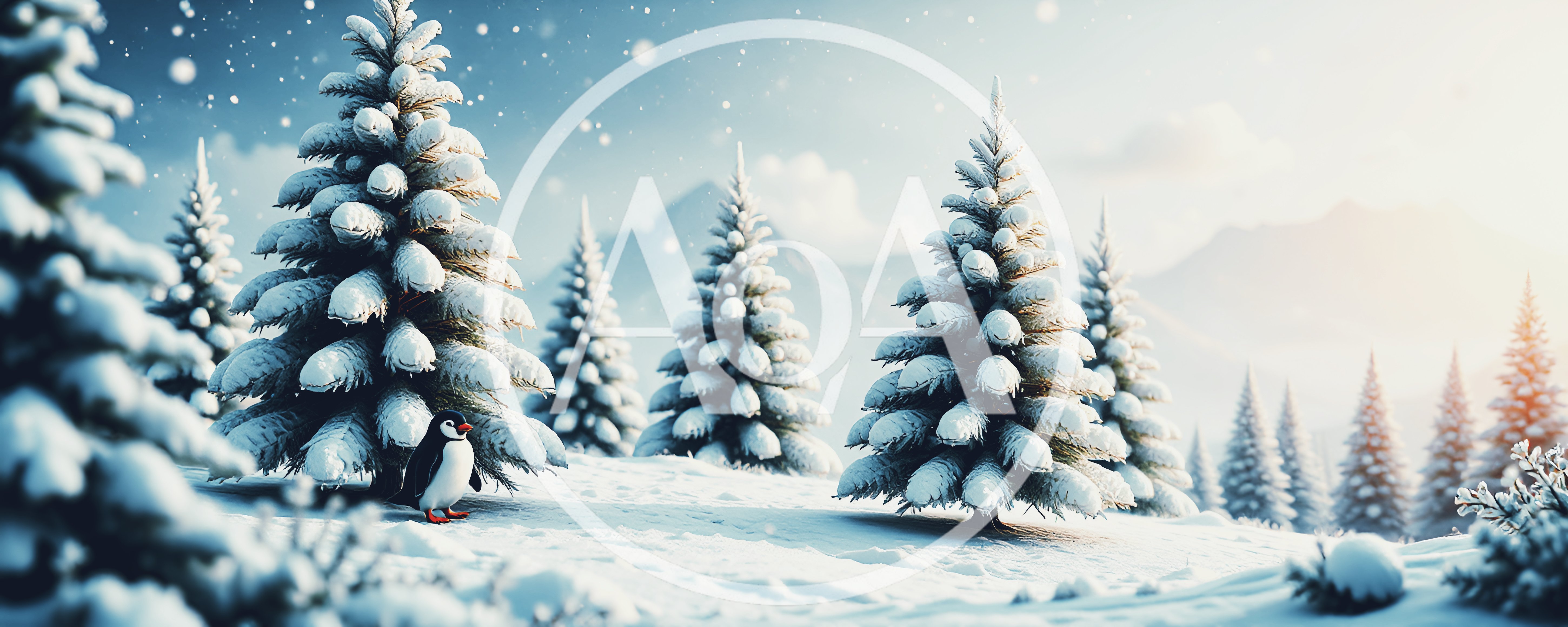 A Lone Penguin Standing In A Snowy Pine Forest
