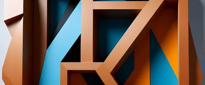 Abstract Geometric Structure With Orange And Blue Panels