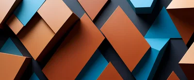 Abstract 3D Geometric Shapes In Blue And Orange