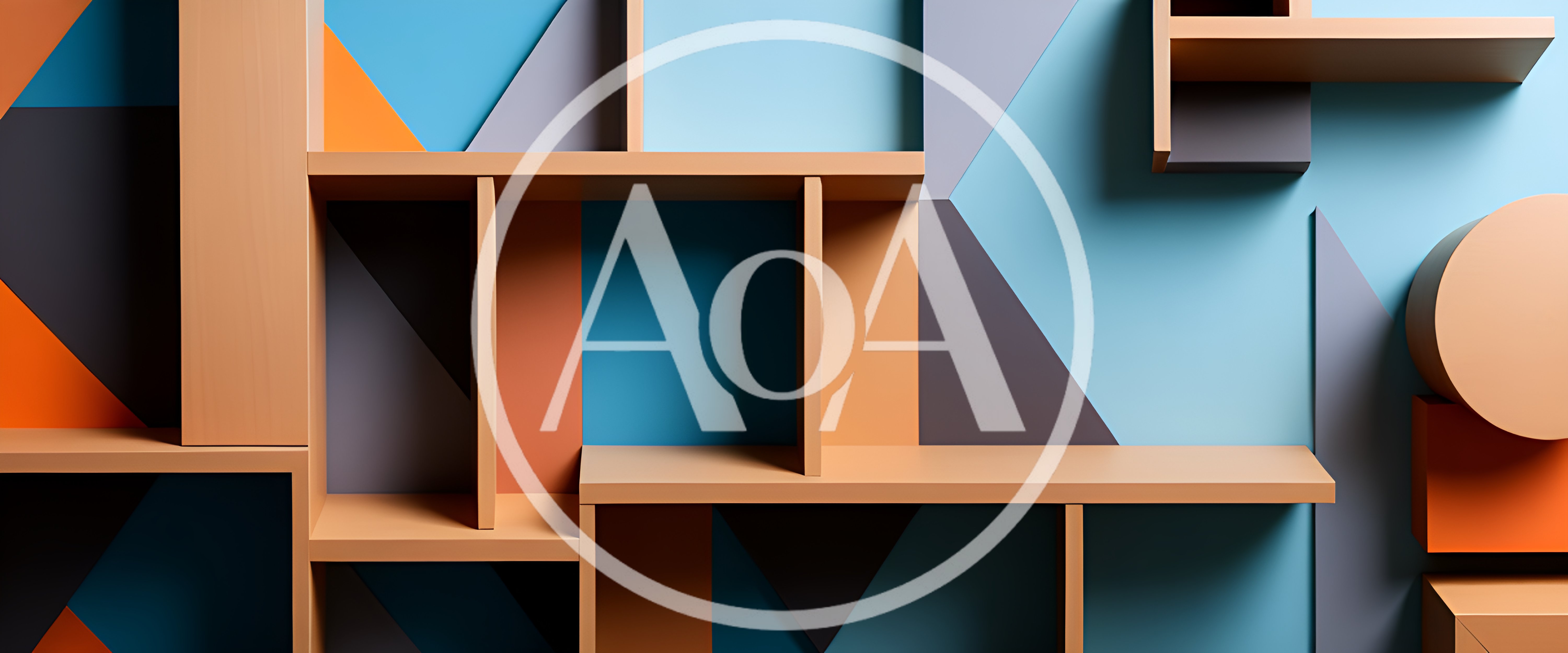 Modern Geometric Shelving Unit With Abstract Wall Art