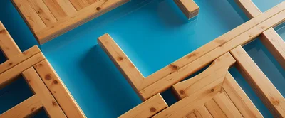 Abstract Wooden Framework Over Blue Reflective Surface