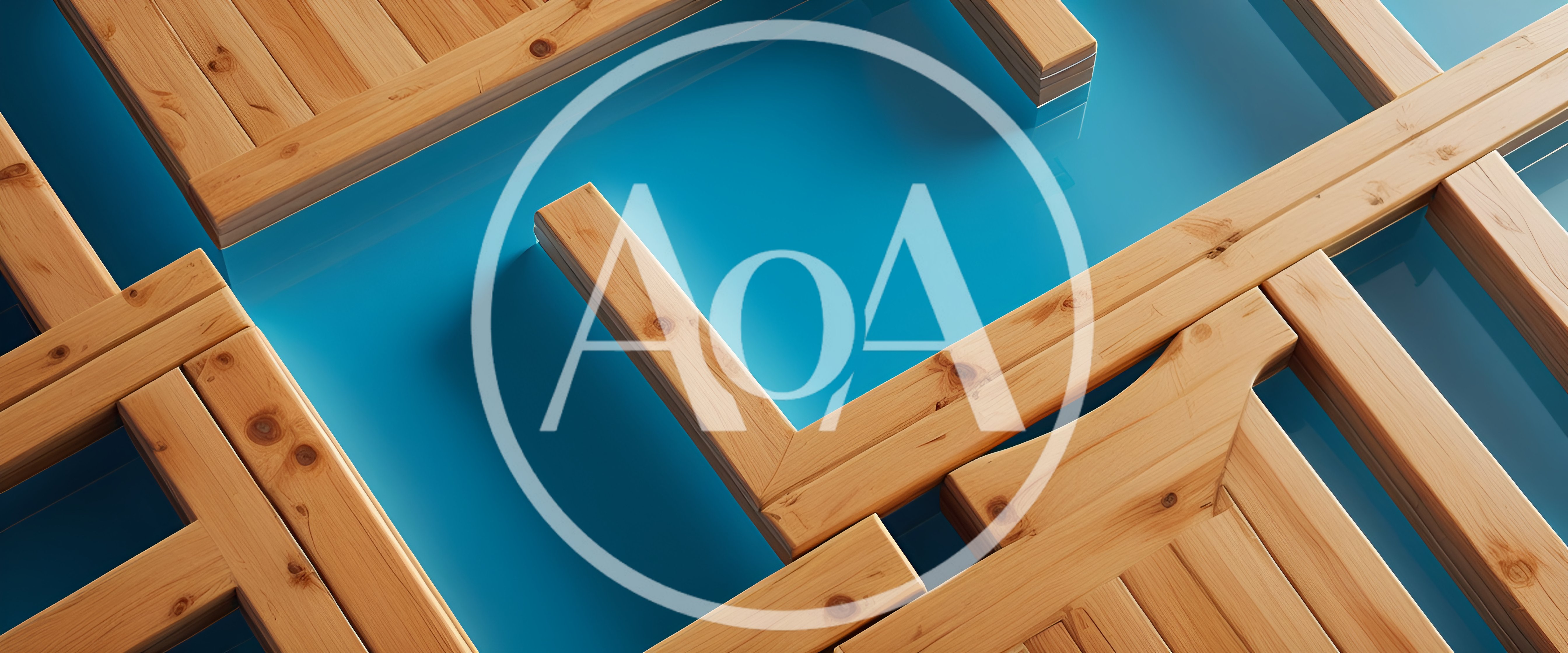 Abstract Wooden Framework Over Blue Reflective Surface