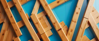 Wooden Planks Arranged Randomly On Blue Surface