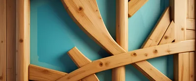 Abstract Wooden Beam Structure Over Blue Background