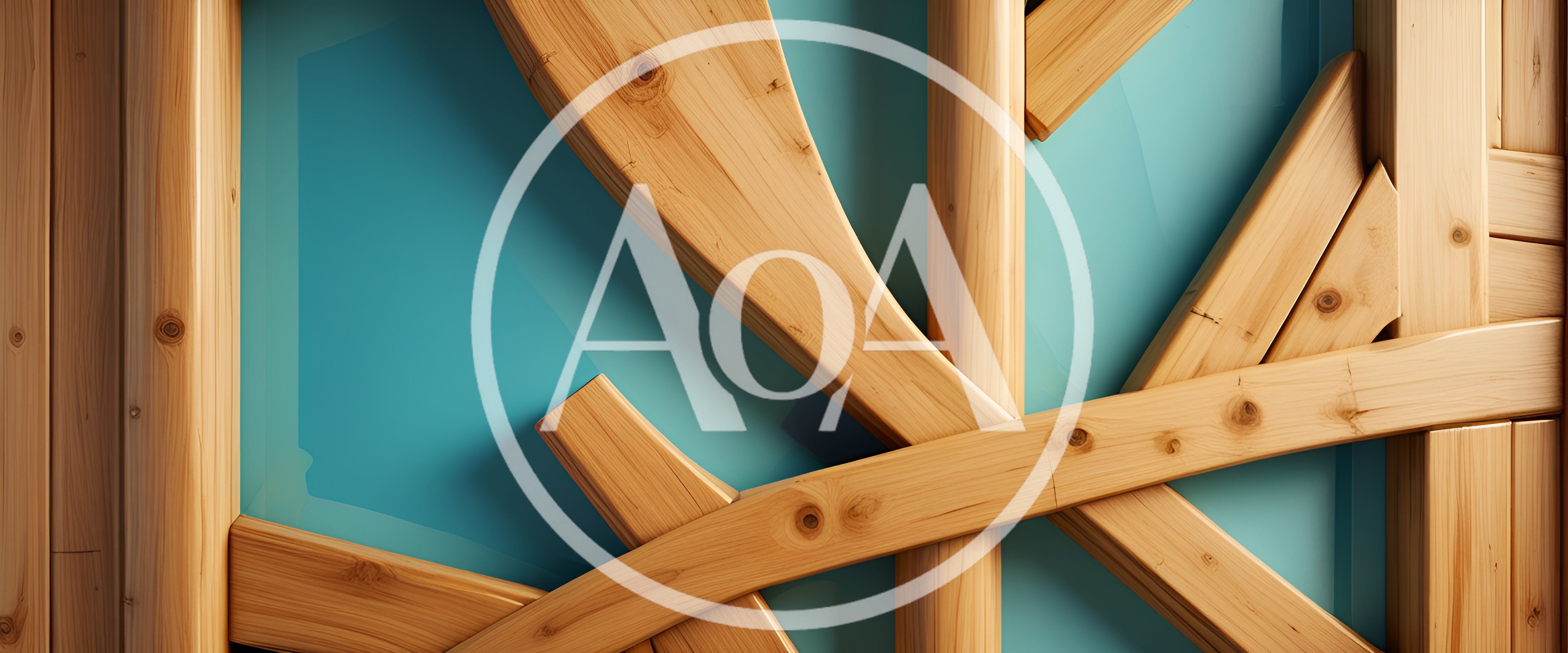 Abstract Wooden Beam Structure Over Blue Background