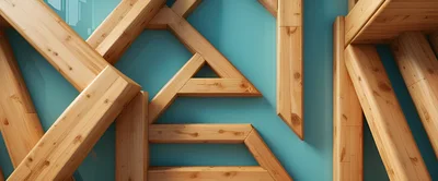 Abstract Geometric Wooden Beam Structure On Blue Background