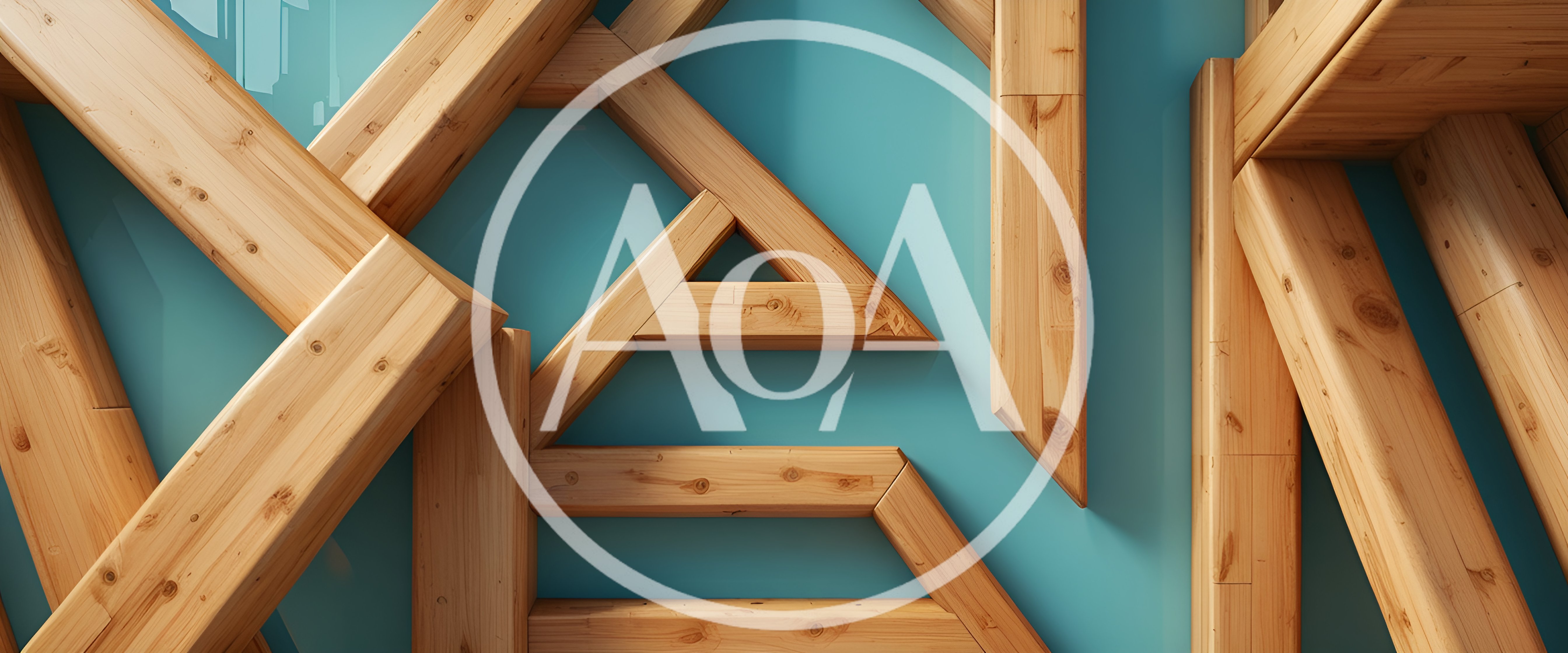 Abstract Geometric Wooden Beam Structure On Blue Background