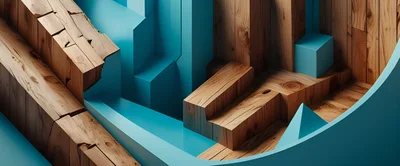 Abstract Geometric Composition Of Wood And Blue Blocks