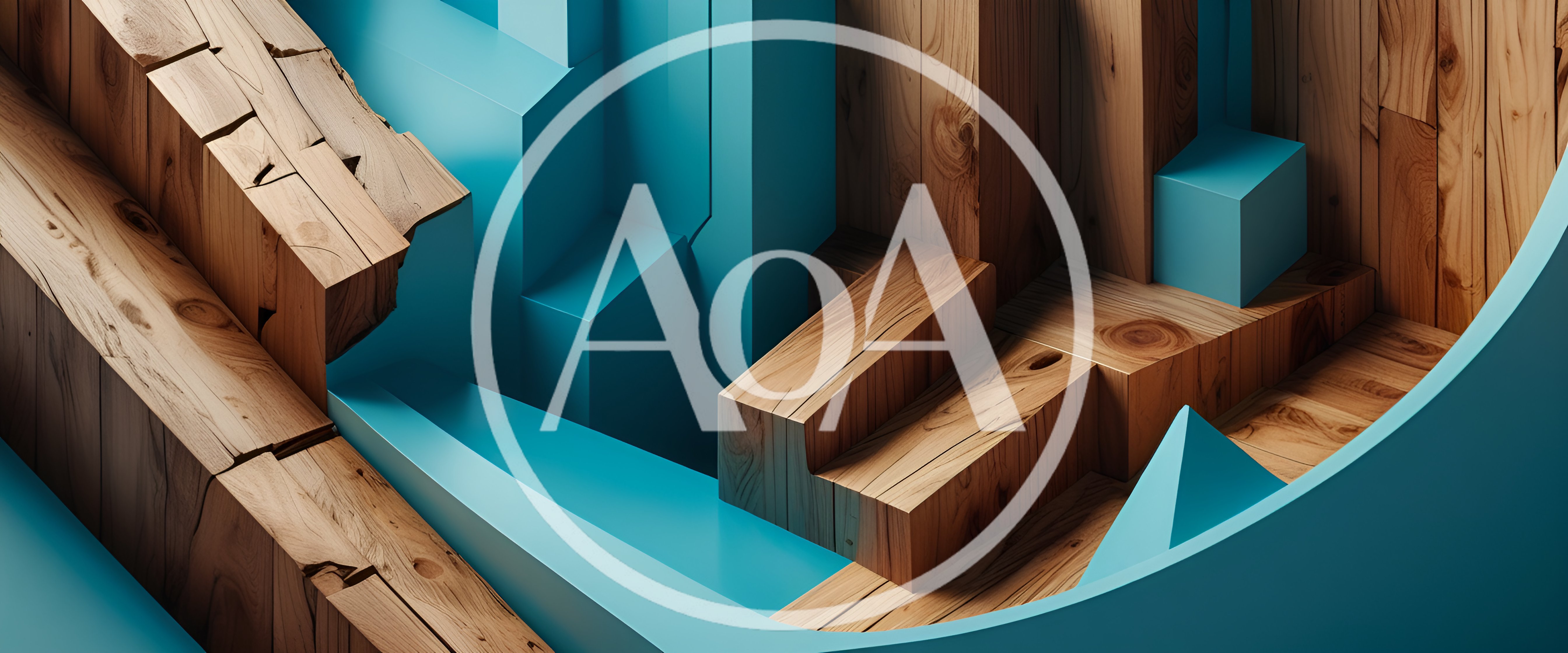Abstract Geometric Composition Of Wood And Blue Blocks