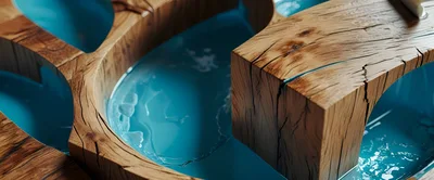 Abstract Wood And Blue Resin Art Piece