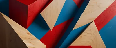 Abstract Geometric Composition With Wood And Colored Blocks