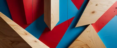 Abstract Geometric Composition Of Wood And Painted Panels