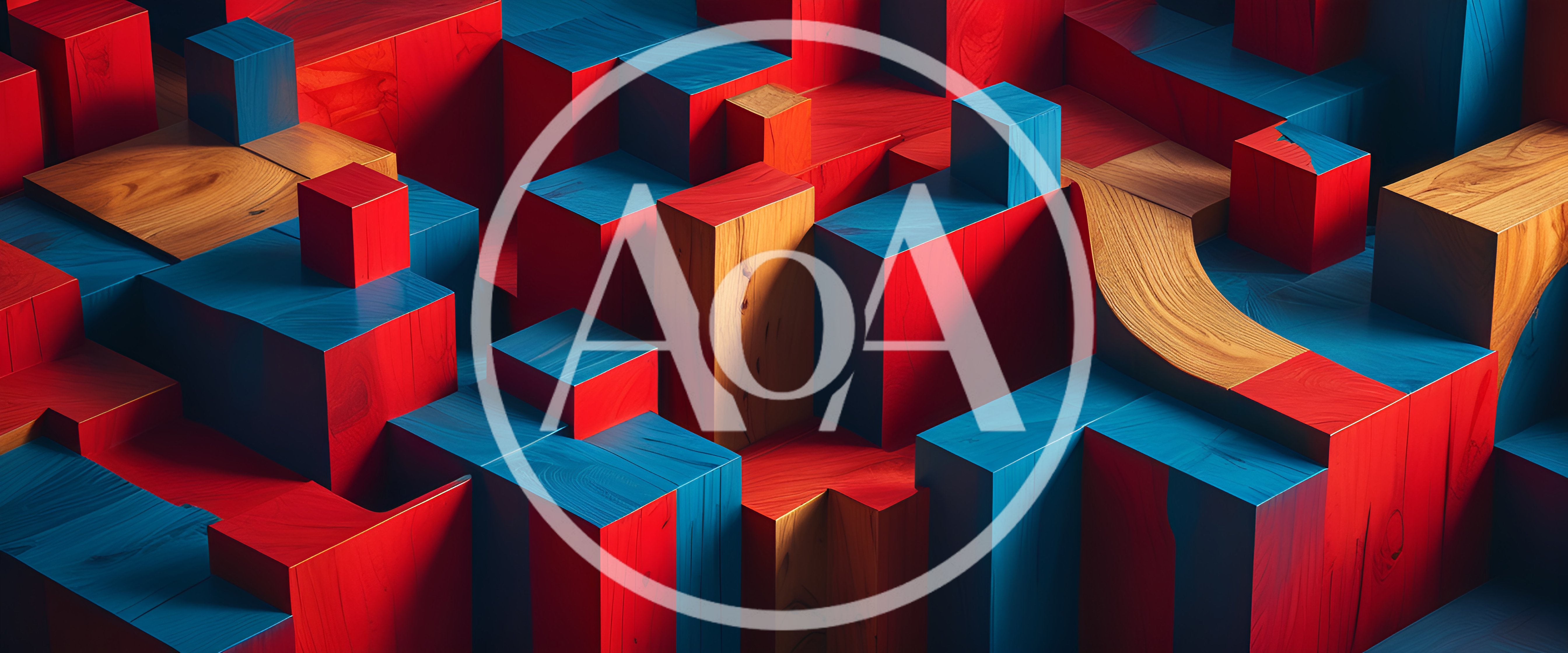 Abstract Geometric Wooden Blocks in Red and Blue