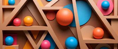 Abstract 3D Geometric Composition With Spheres And Shapes
