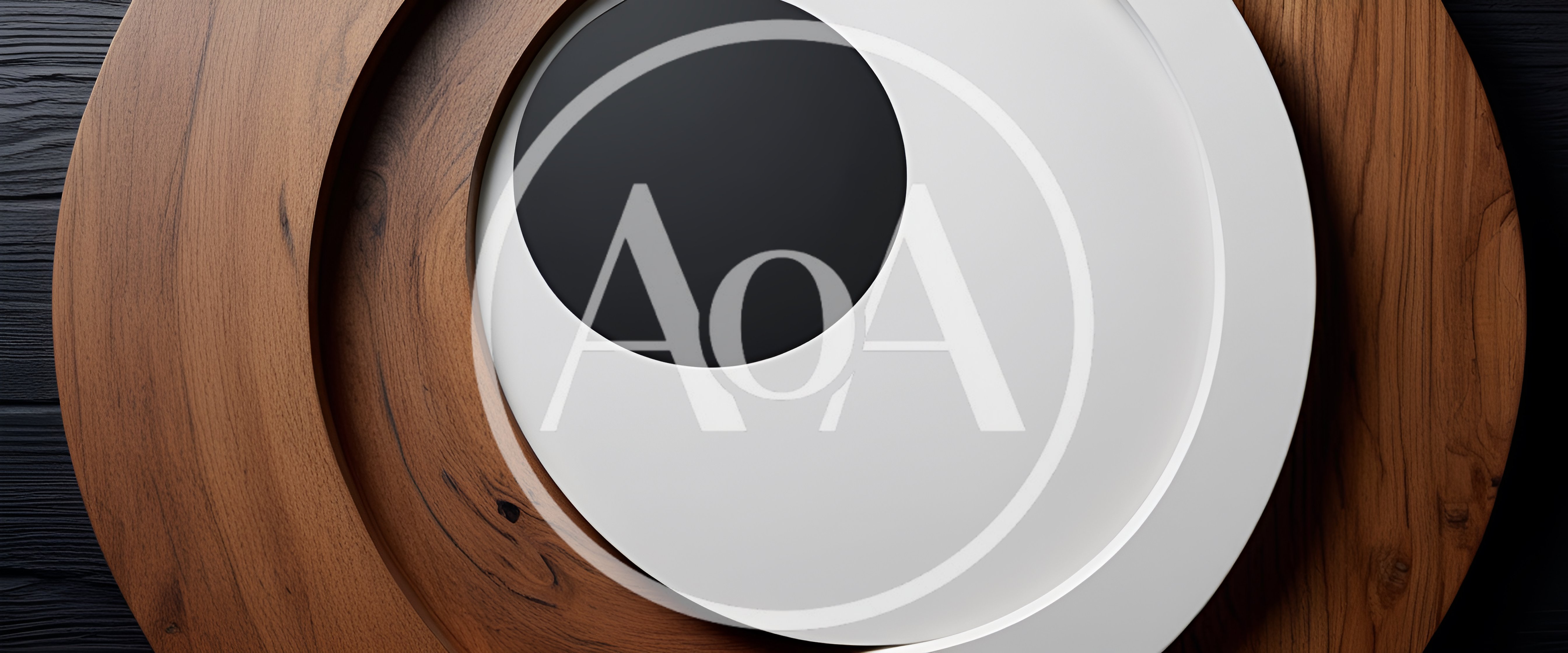 Abstract Geometric Composition With Wood And White Circles