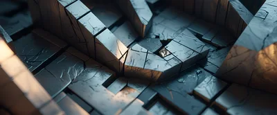 Abstract Geometric Metallic Structure With Cracked Surface Texture