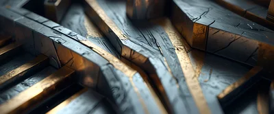 Abstract Geometric Structure With Gold And Dark Metal
