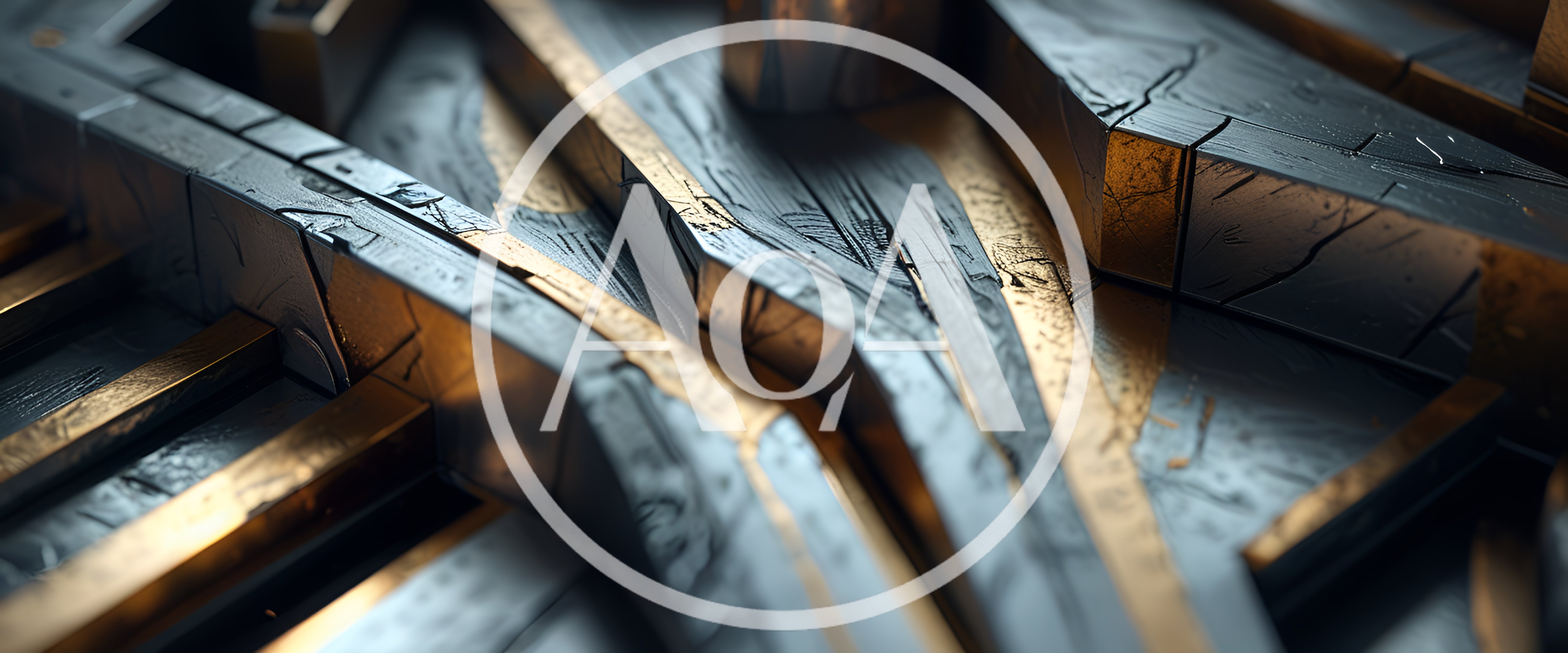Abstract Geometric Structure With Gold And Dark Metal