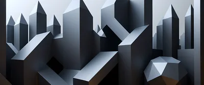 Abstract Geometric Cityscape With Metallic Structures