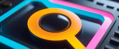 Abstract 3D Rendered Glowing Neon Search Icon
