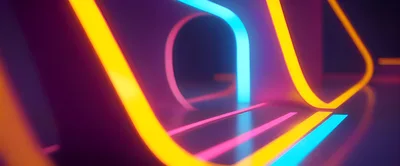 Abstract Neon Light Tunnel With Glowing Geometric Shapes