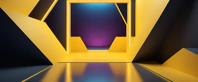 Futuristic Abstract Corridor With Glowing Yellow Neon Lights