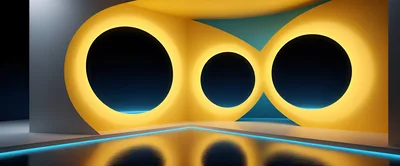 Abstract Futuristic Interior With Glowing Circular Portals