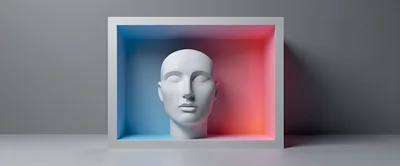 Minimalist Mannequin Head Inside A Glowing Rectangular Frame