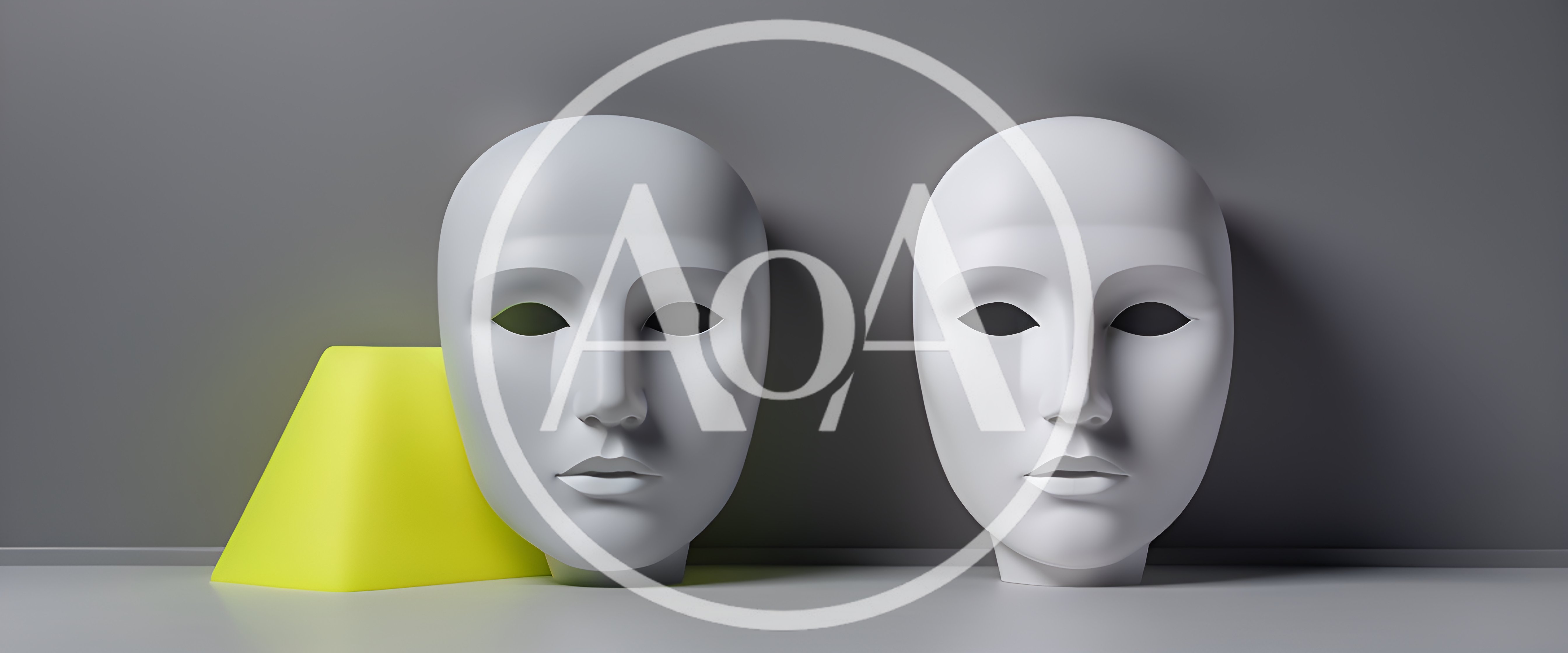 Two White Human Masks Against A Grey Wall
